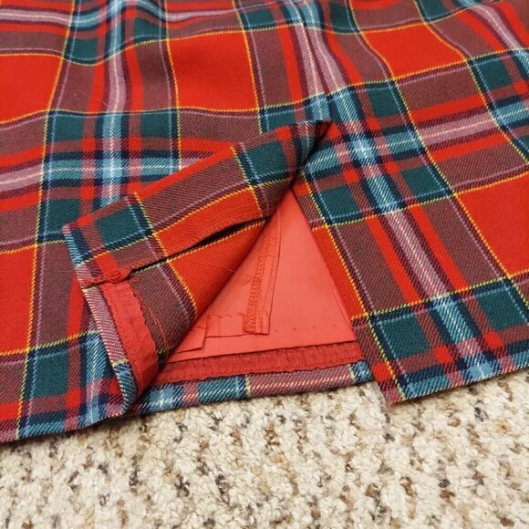 Vintage Charter Club 100% New Pure Wool Plaid Mini Pencil Skirt 14 Lined Red - Picture 3 of 12